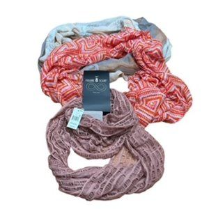 Three Infinity Scarfs - One NWT - Mauve  - Peach|Gray|Cream - Orange|Violet